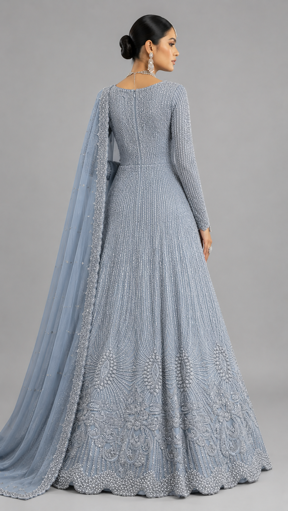 ICE BLUE CRYSTAL EMBELLISHED DESIGNER GOWN - Image 3
