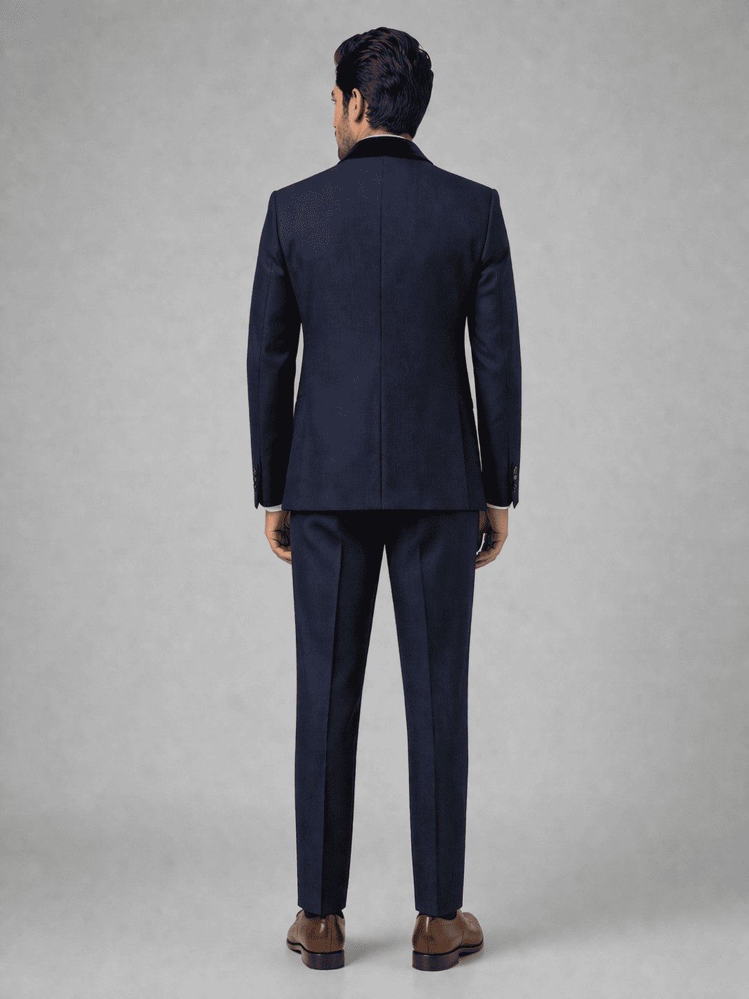 DESIGNER BROCADE NAVY BLUE TUXEDO SUIT - Image 3