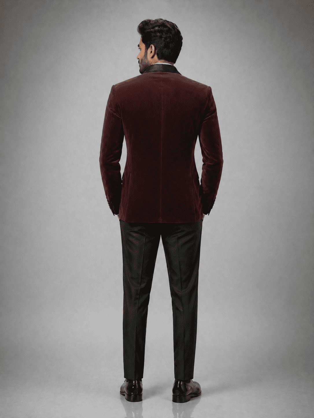 MAROON VELVET AARI WORK TUXEDO SUIT - Image 3