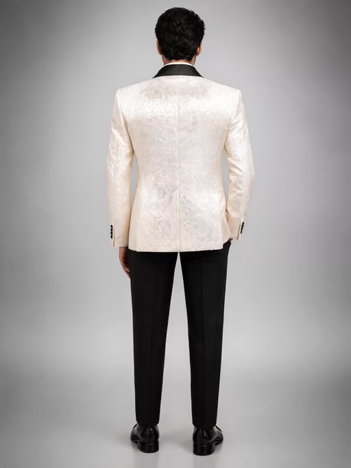 IVORY BROCADE TUXEDO SUIT - Image 3
