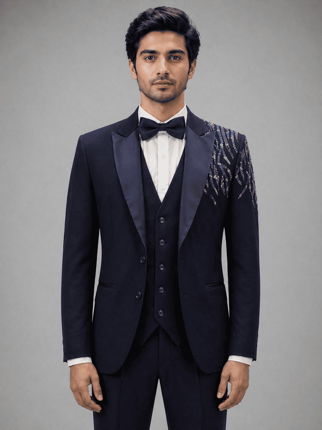 NAVY BLUE AARI WORKED TUXEDO SUIT - Image 2