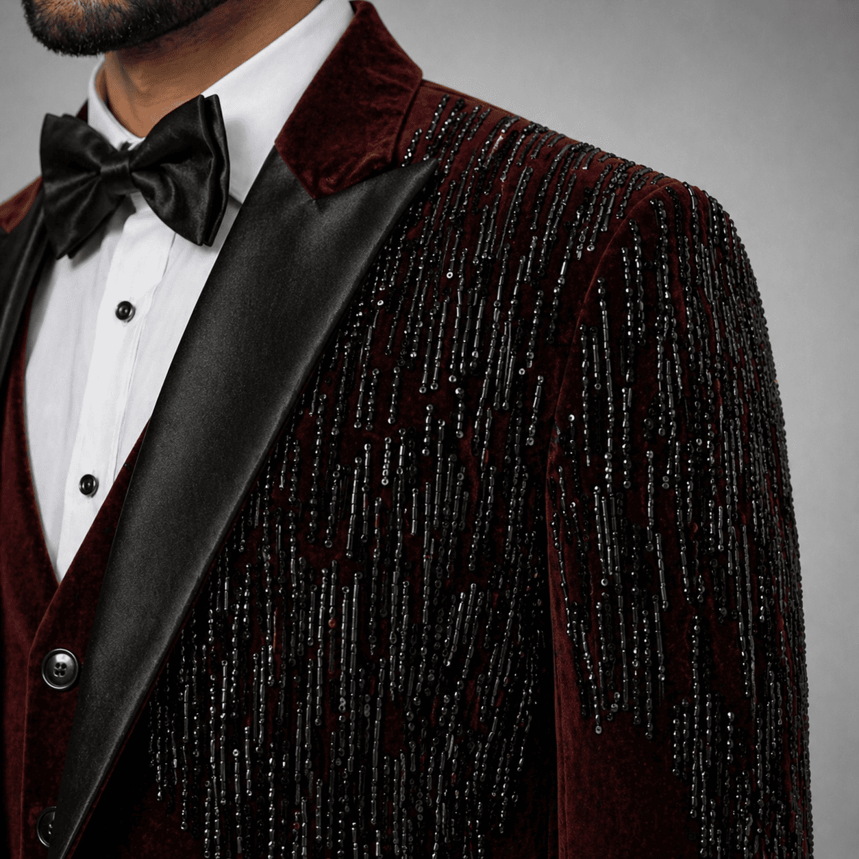 MAROON VELVET AARI WORK TUXEDO SUIT - Image 2