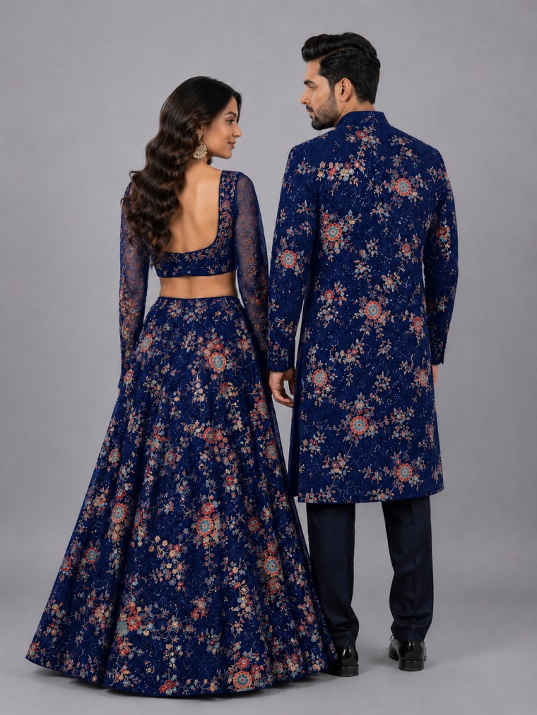 ROYAL COBALT FLORAL COUPLE SET - Image 3