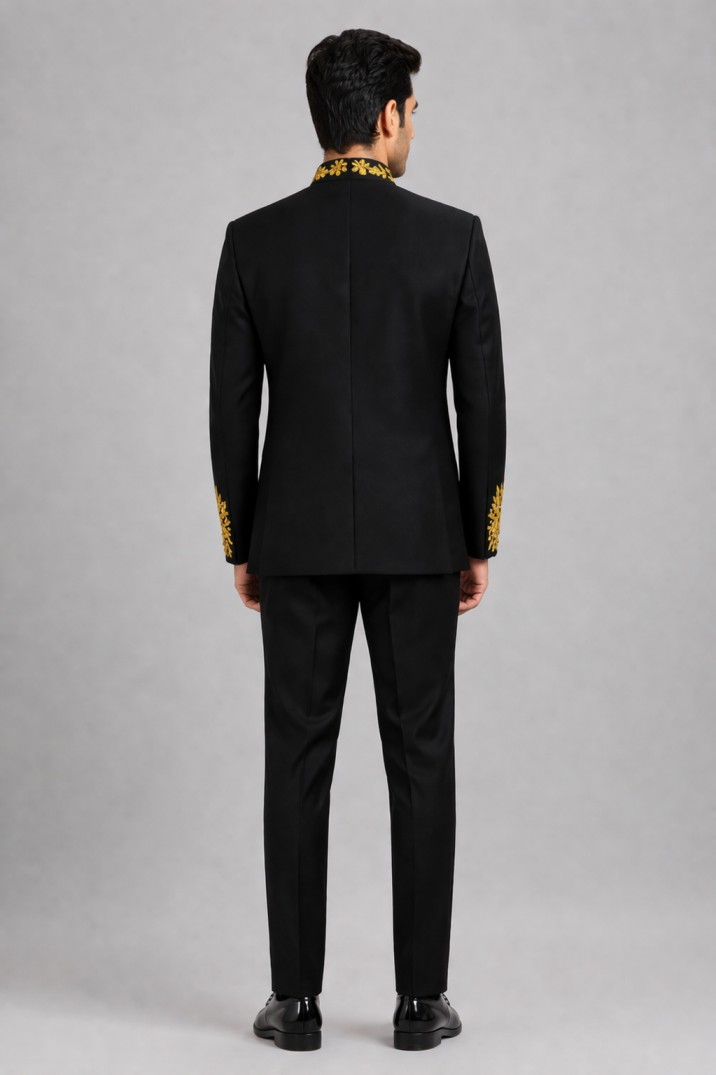 BLACK & GOLD DESIGNER JODHPURI SUIT - Image 3