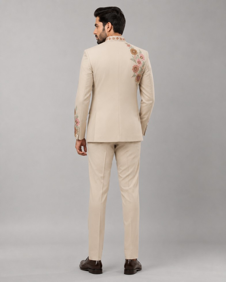 IVORY FLORAL EMBROIDERED JODHPURI SUIT - Image 3