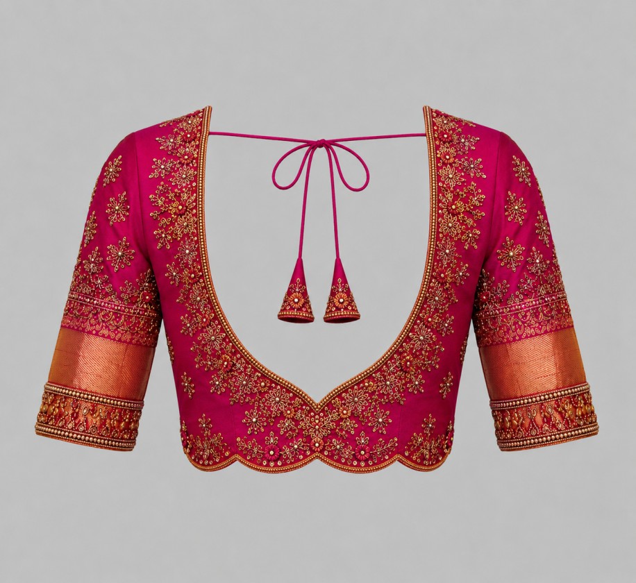 FUCHSIA PINK DESIGNER BRIDAL BLOUSE - Image 3