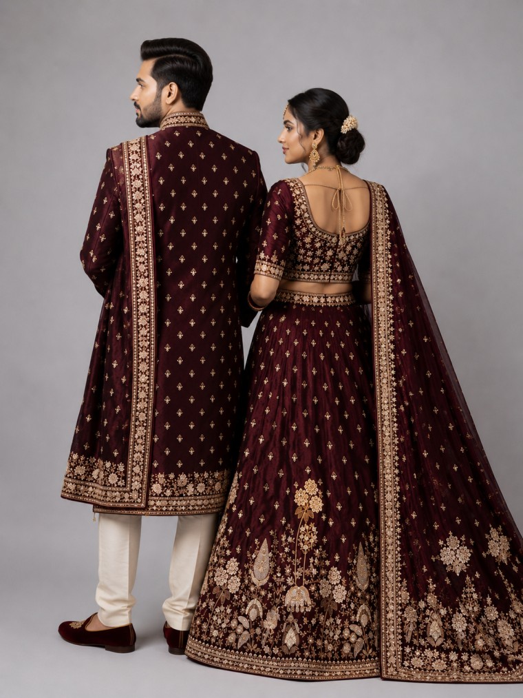 ROYAL MAROON HANDCRAFTED COUPLE SET - Image 3