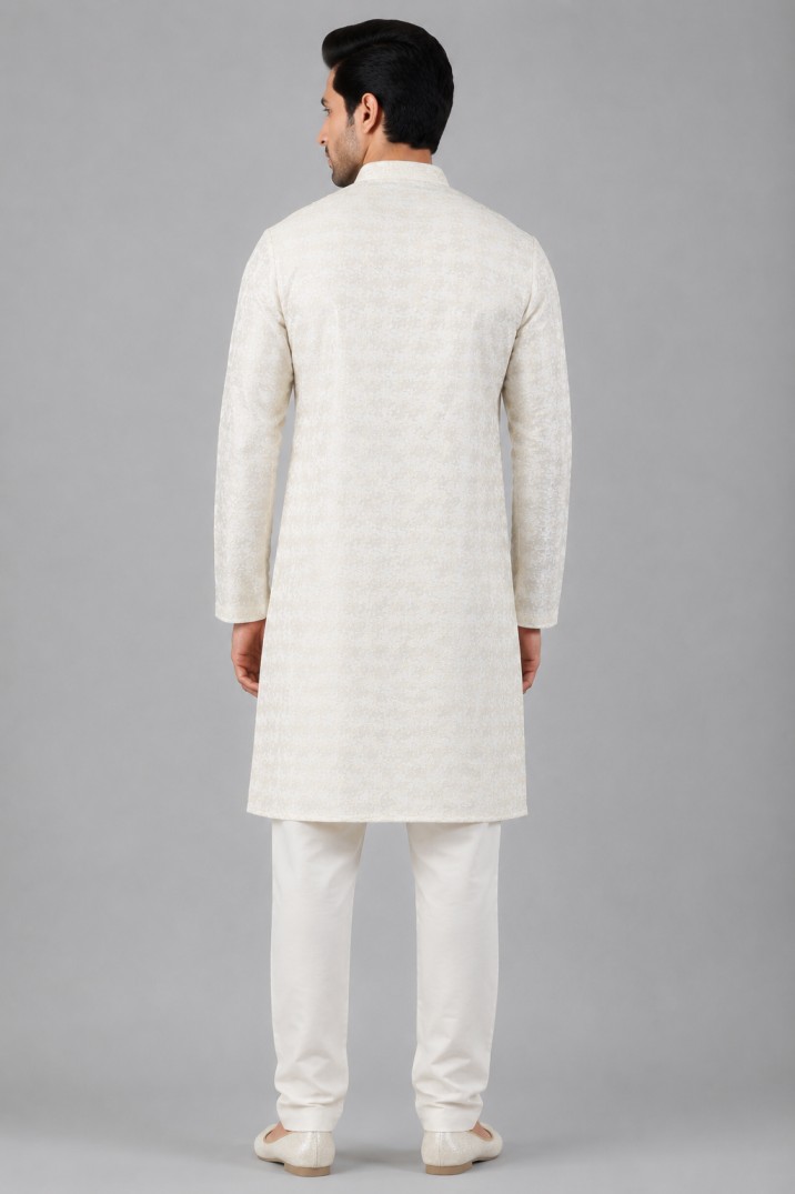 IVORY TEXTURED KURTA SET - Image 3
