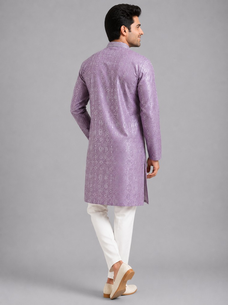 LAVENDER JACQUARD KURTA SET - Image 3