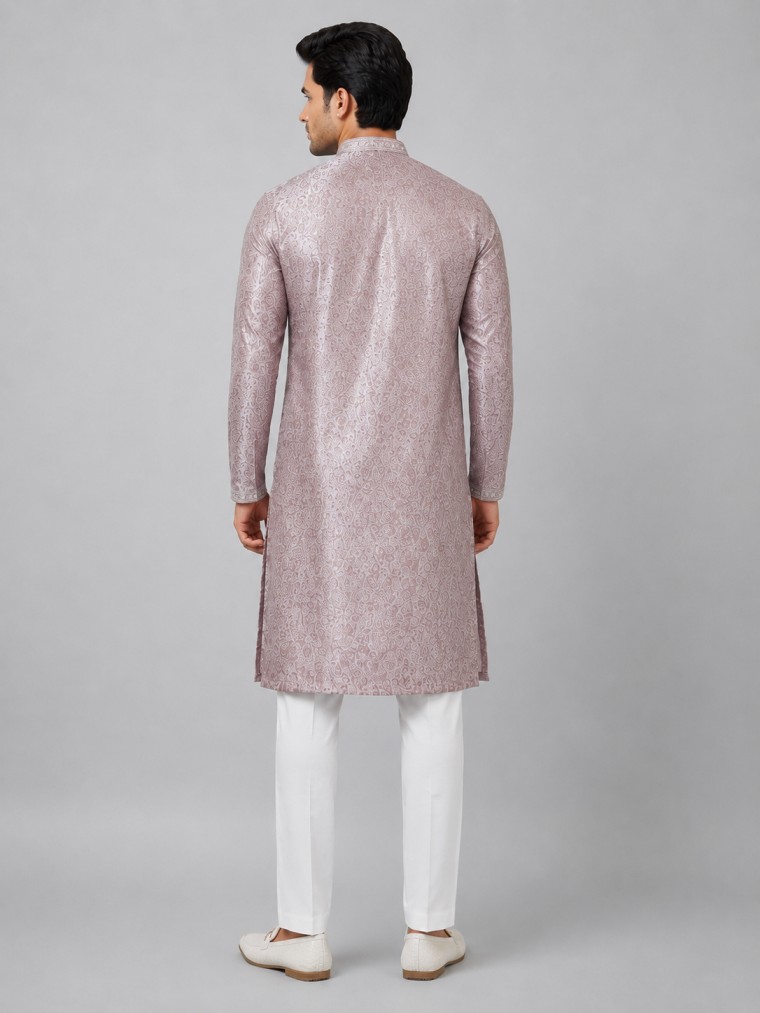 BLUSH PINK JACQUARD KURTA SET - Image 3