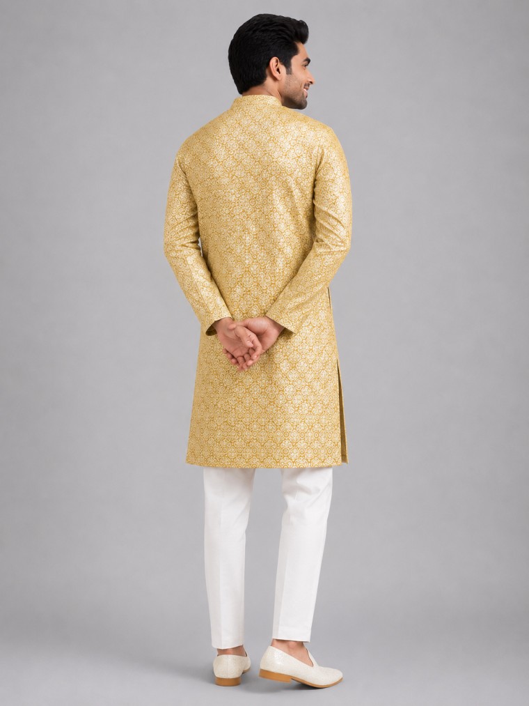 MUSTARD JACQUARD KURTA SET - Image 3
