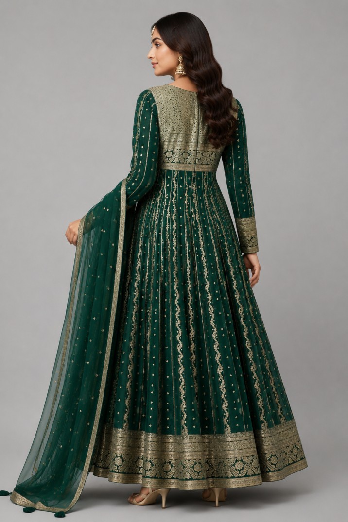 GREEN EMBROIDERED ANARKALI SET - Image 3