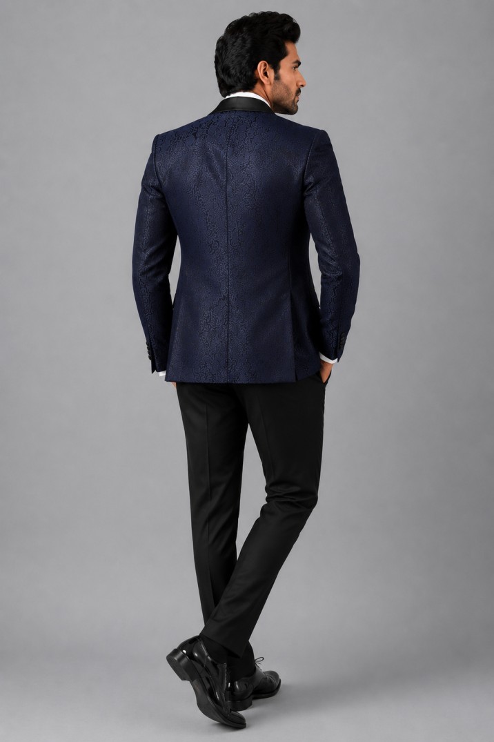 MIDNIGHT BLUE JACQUARD TUXEDO SUIT - Image 3