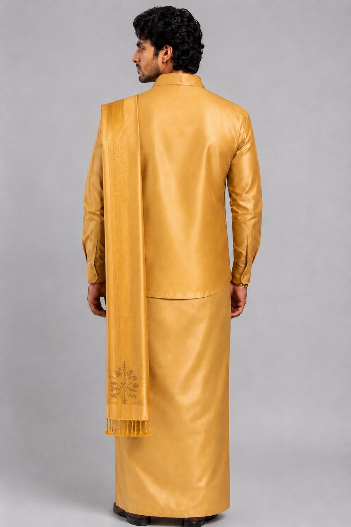 ROYAL GOLD ZARDOSI SHIRT & VESHTI SET - Image 3