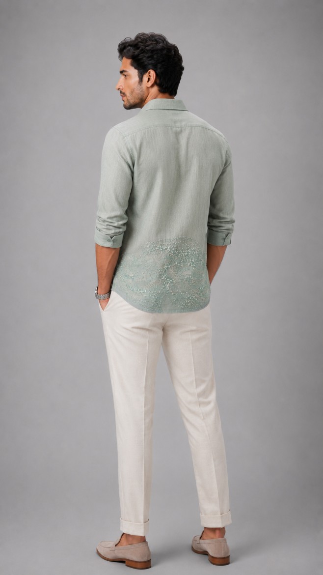 SAGE GREEN DESIGNER SHIRT - Image 3
