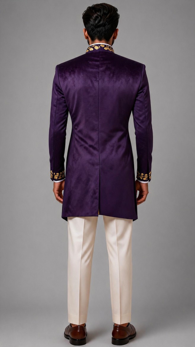 ROYAL PURPLE AARI WORKED SHERWANI - Image 3