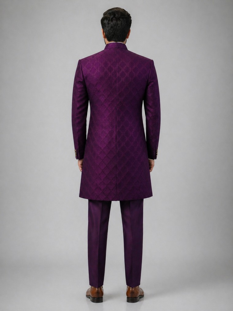 ROYAL WINE JACQUARD SHERWANI - Image 3