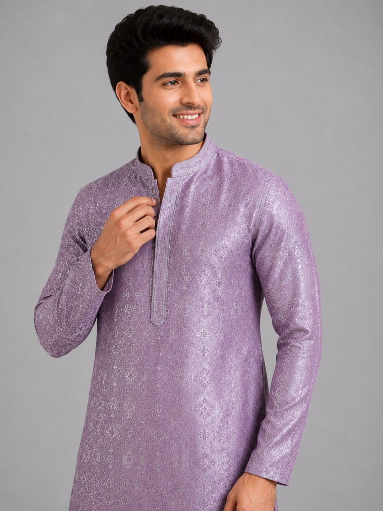 LAVENDER JACQUARD KURTA SET - Image 2