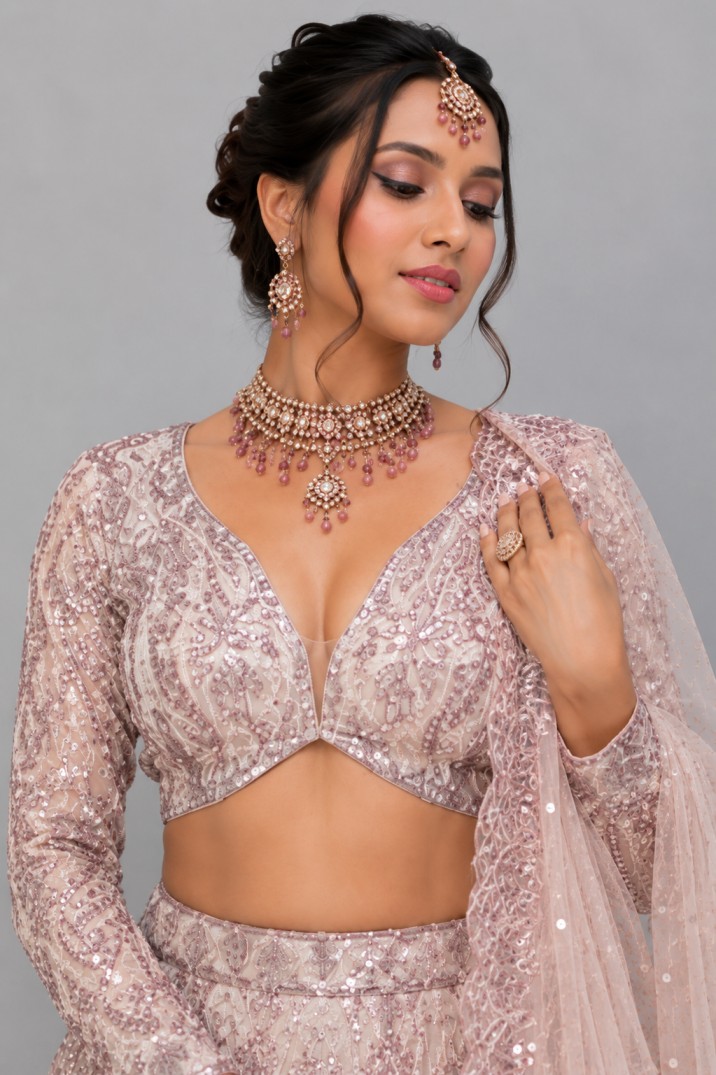 BLUSH ROSE SEQUIN EMBELLISHED LEHENGA - Image 2