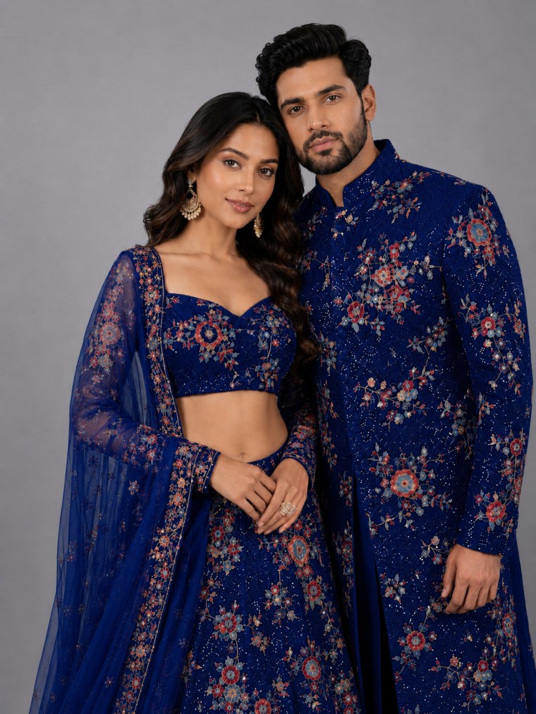 ROYAL COBALT FLORAL COUPLE SET - Image 2