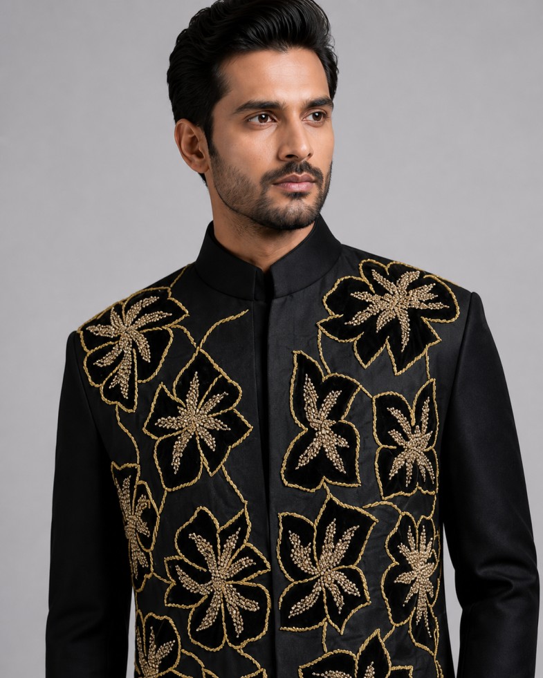 BLACK FUSION VELVET ZARDOSI JODHPURI - Image 2