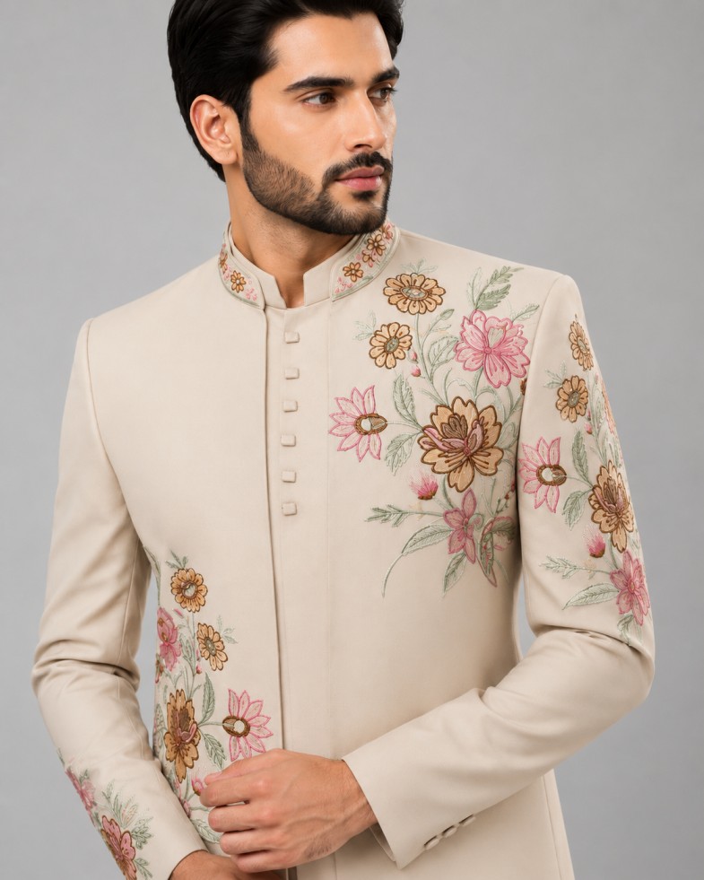IVORY FLORAL EMBROIDERED JODHPURI SUIT - Image 2