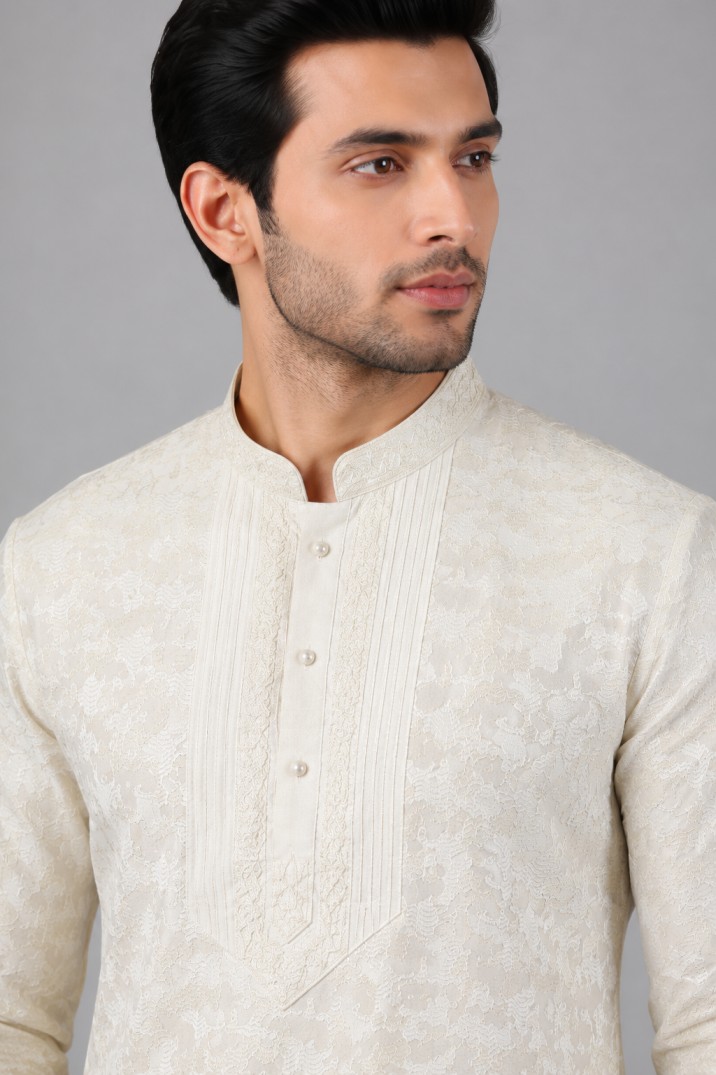 IVORY TEXTURED KURTA SET - Image 2