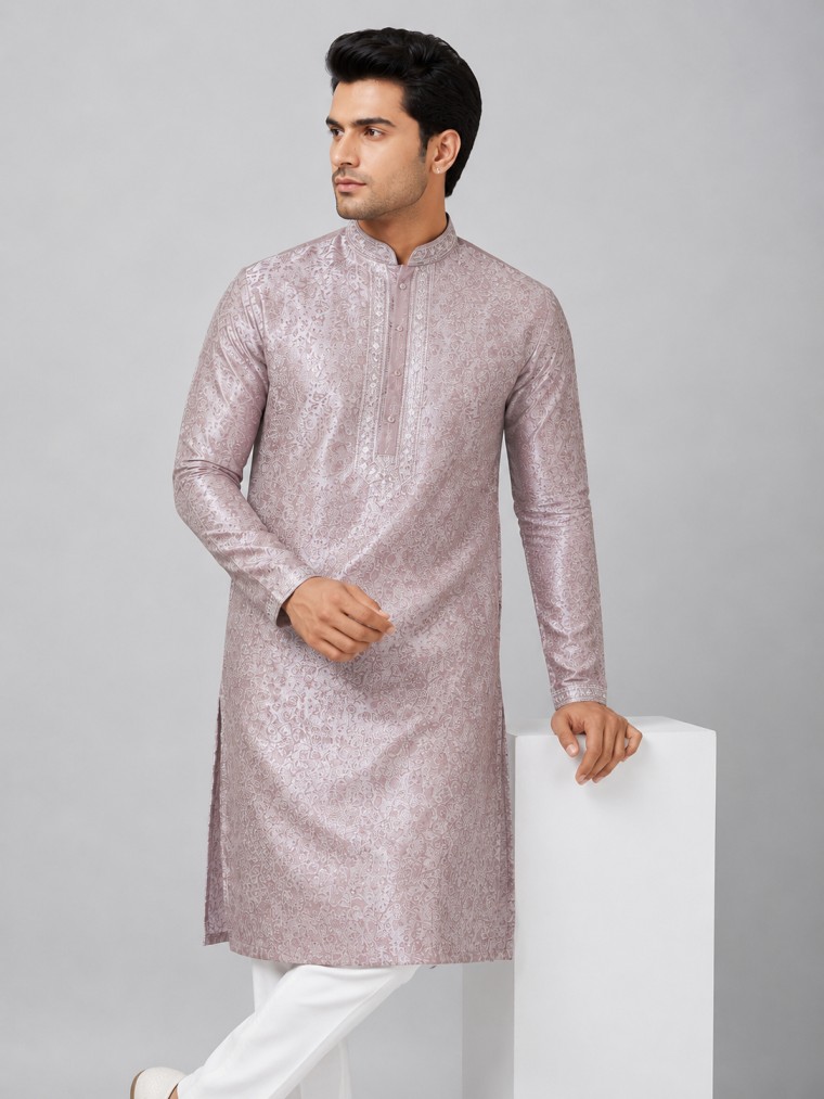 BLUSH PINK JACQUARD KURTA SET - Image 2