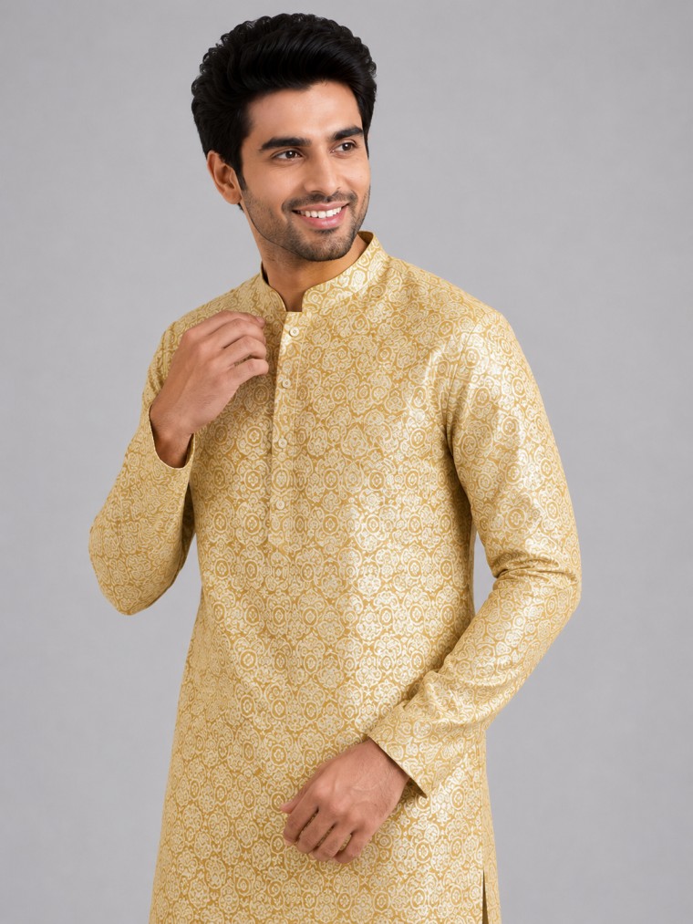 MUSTARD JACQUARD KURTA SET - Image 2