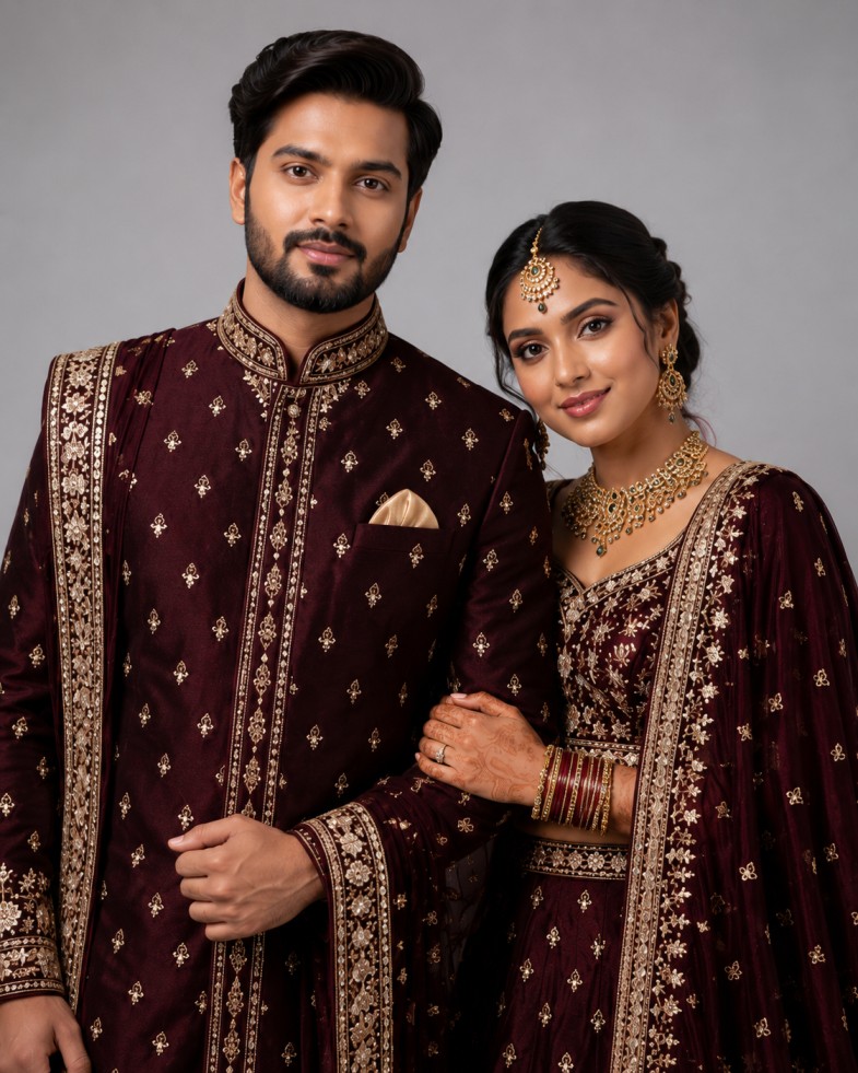 ROYAL MAROON HANDCRAFTED COUPLE SET - Image 2