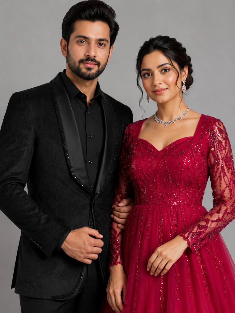 BLACK & RED DESIGNER RECEPTION COUPLE SET - Image 2