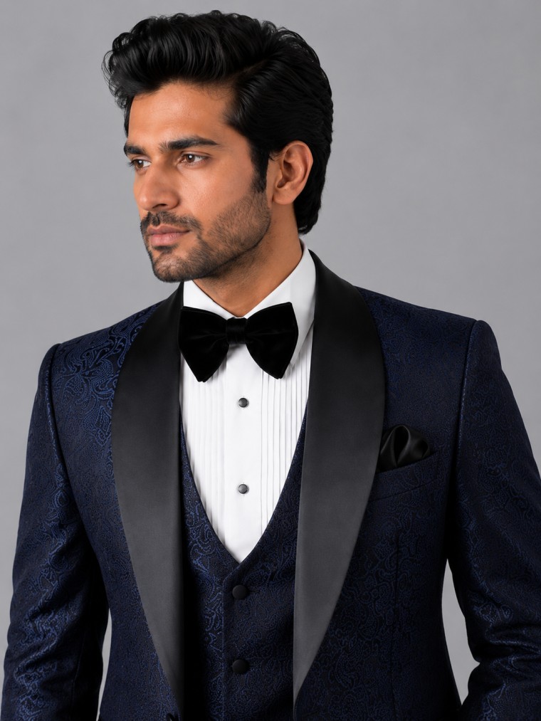 MIDNIGHT BLUE JACQUARD TUXEDO SUIT - Image 2