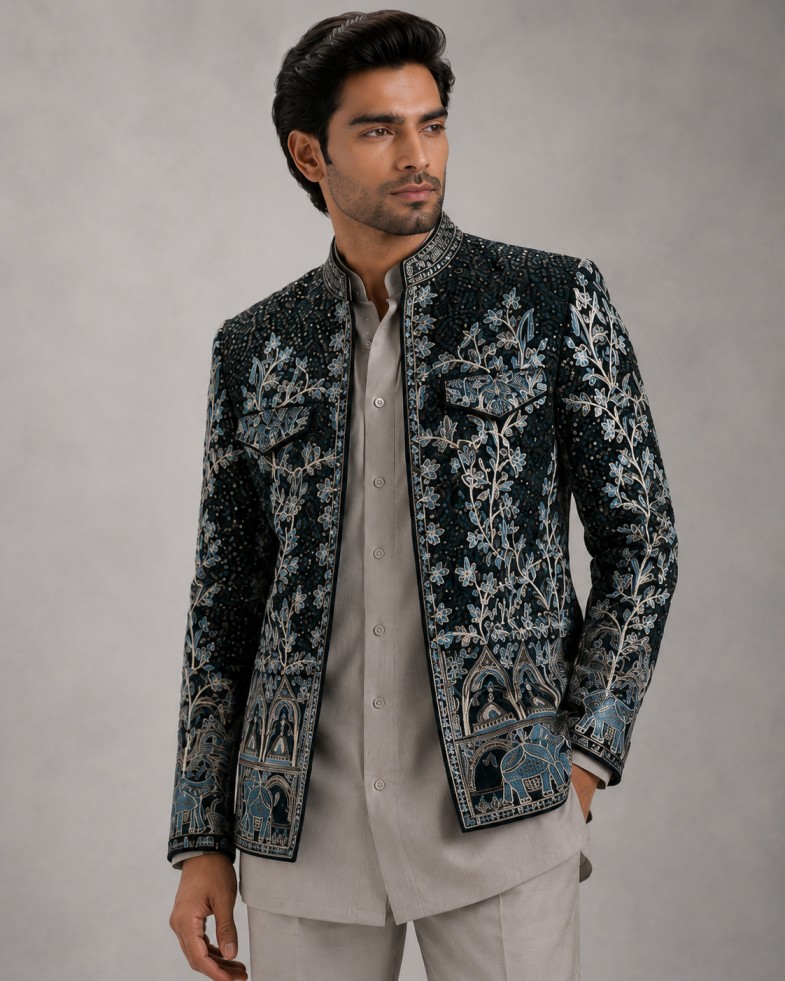 MIDNIGHT EMBROIDERED INDO-WESTERN SET - Image 2
