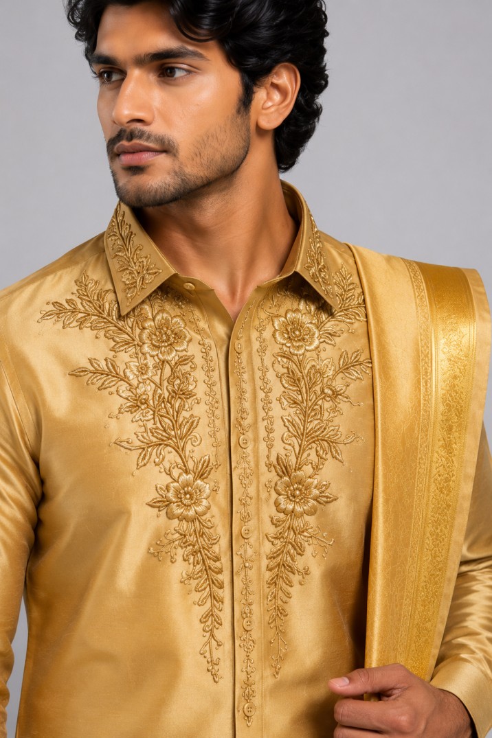 ROYAL GOLD ZARDOSI SHIRT & VESHTI SET - Image 2