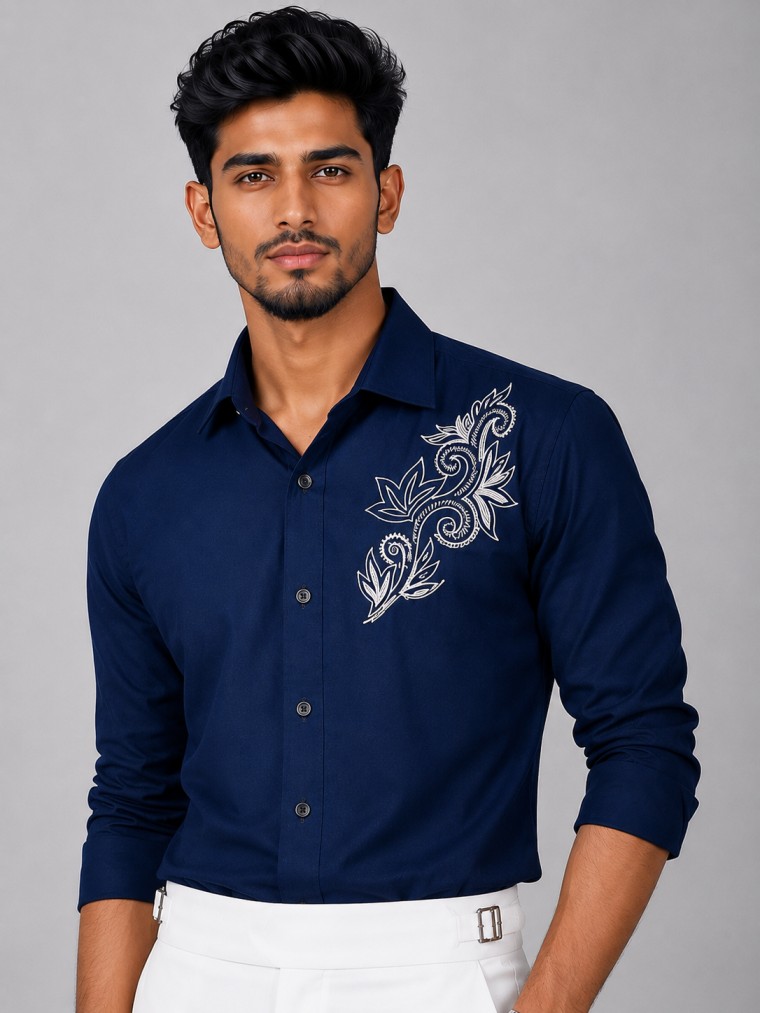 MIDNIGHT BLUE EMBROIDERED SHIRT & PANT - Image 2