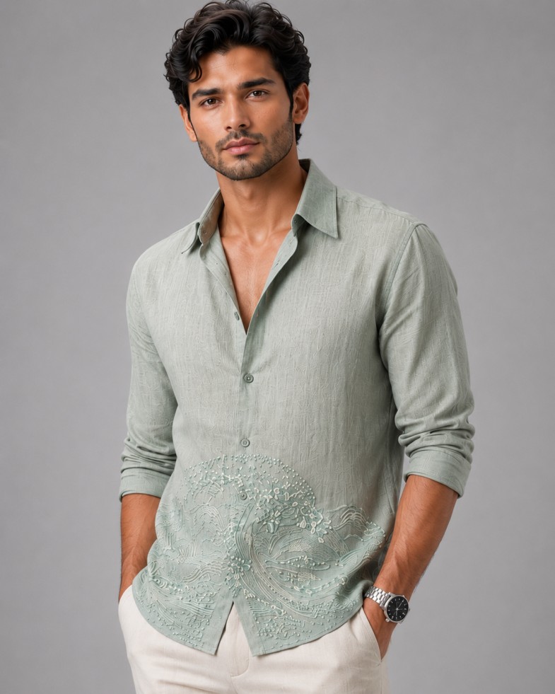 SAGE GREEN DESIGNER SHIRT - Image 2