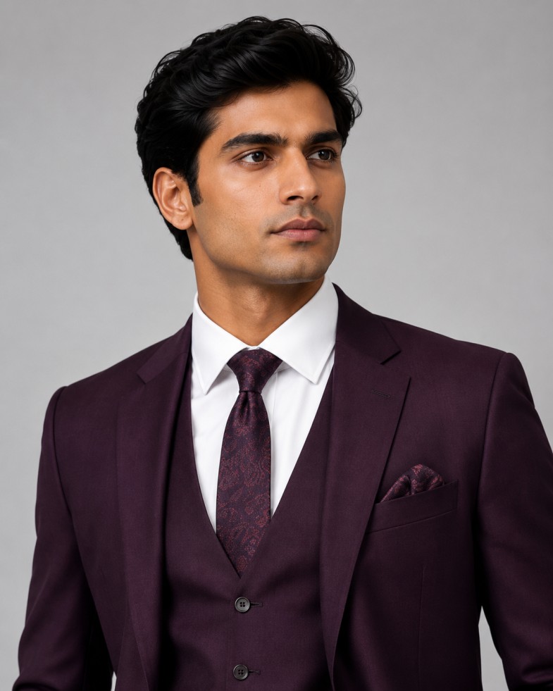 ROYAL PLUM THREE-PIECE BUSINESS SUIT SET - Image 2