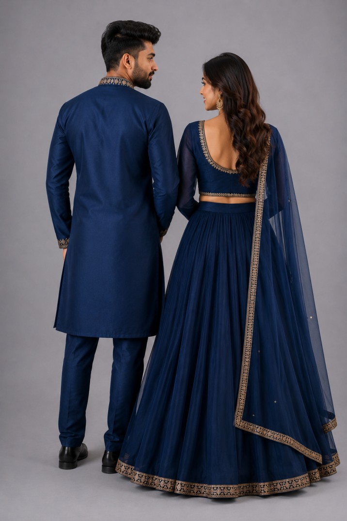 NAVY BLUE EMBROIDERED COUPLE SET - Image 3