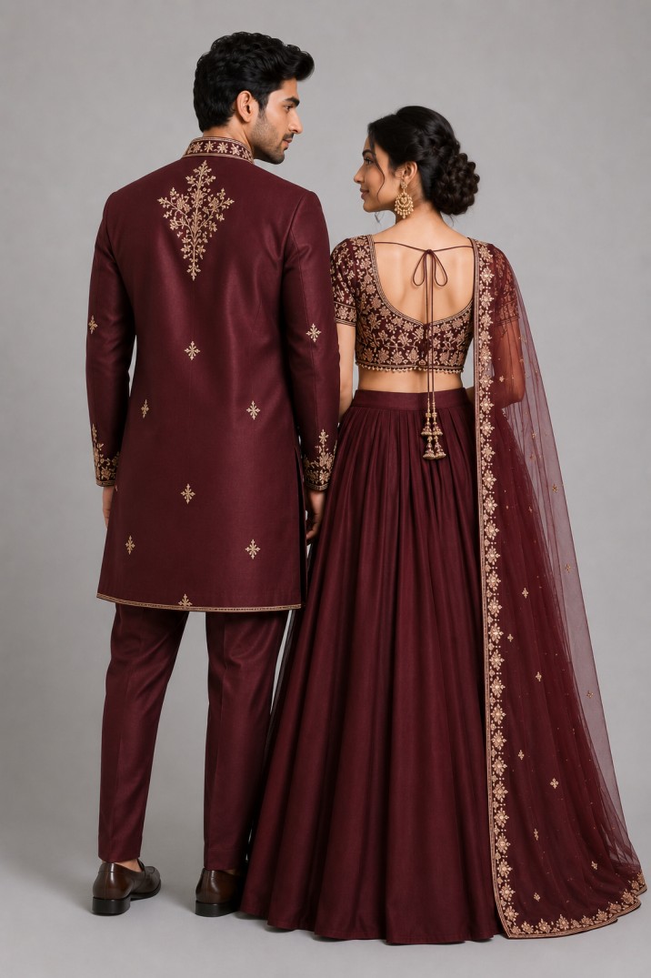 MAROON ROYAL EMELLISHMENTED COUPLE SET - Image 3
