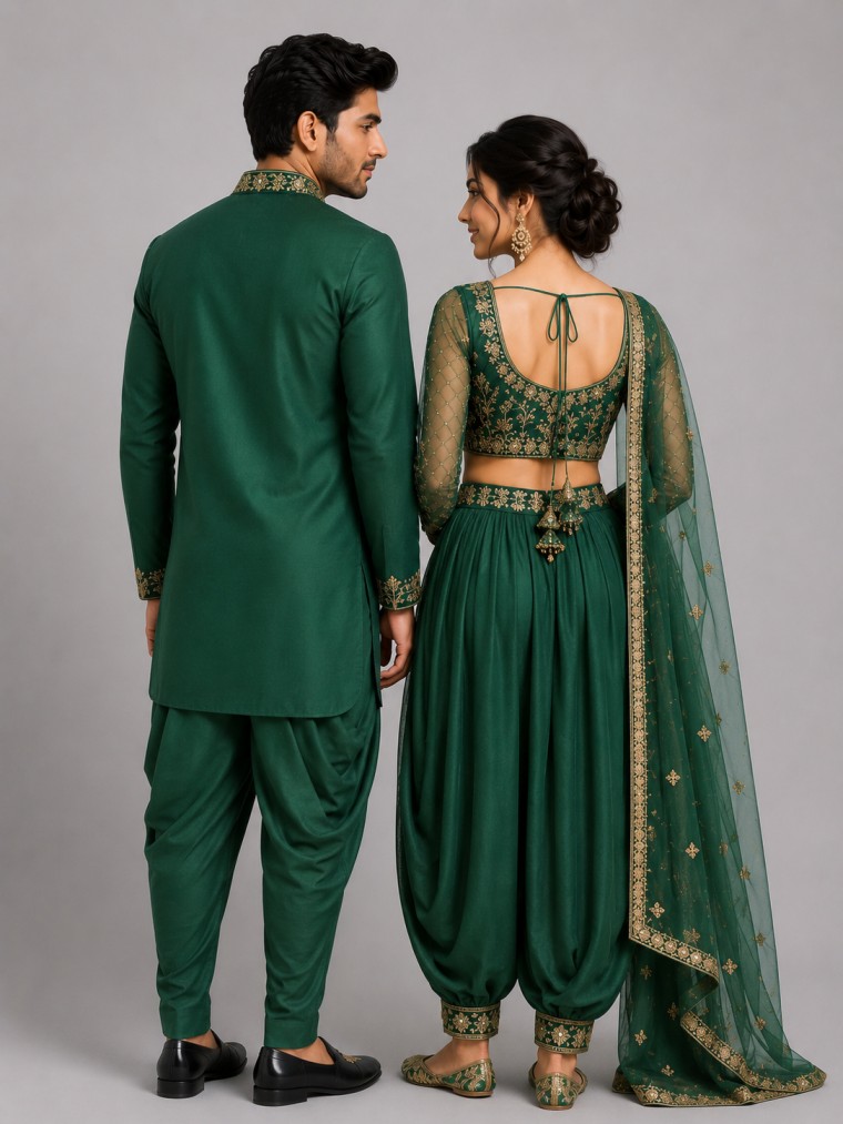 EMERALD GREEN EMBELLISHMENTED COUPLE SET - Image 3