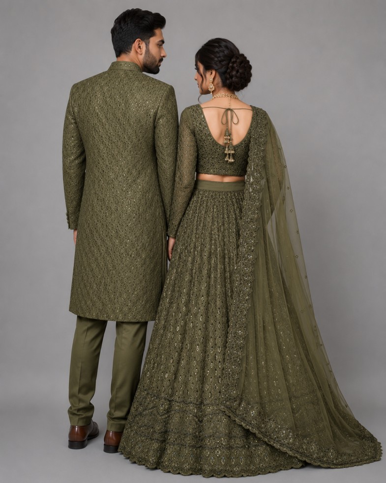 OLIVE GREEN DESIGNER COUPLE SET - Image 3