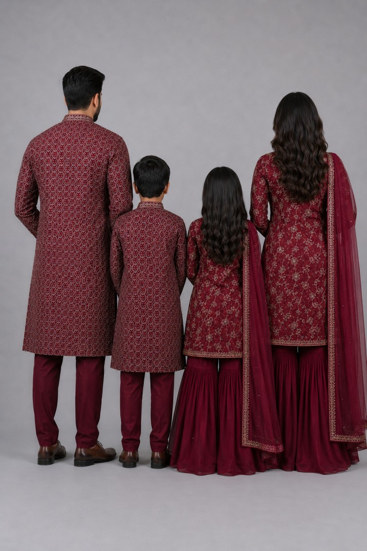 ROYAL MAROON FAMILY FESTIVE COORDINATED SET - Image 3