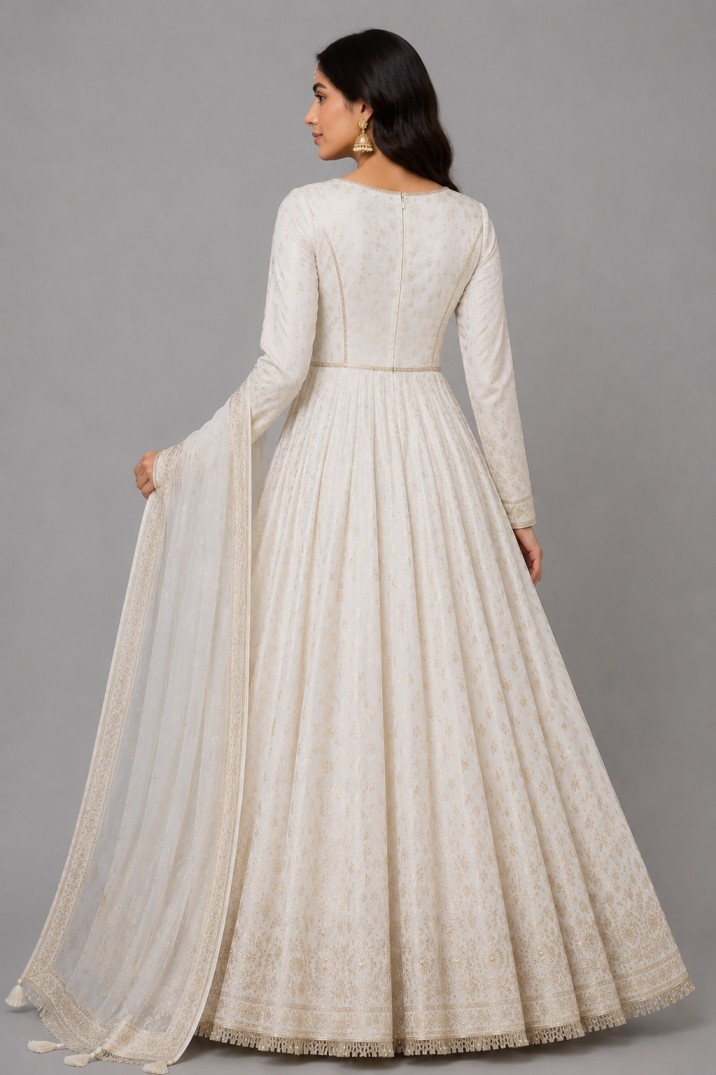 IVORY EMBROIDERED ANARKALI SET - Image 3