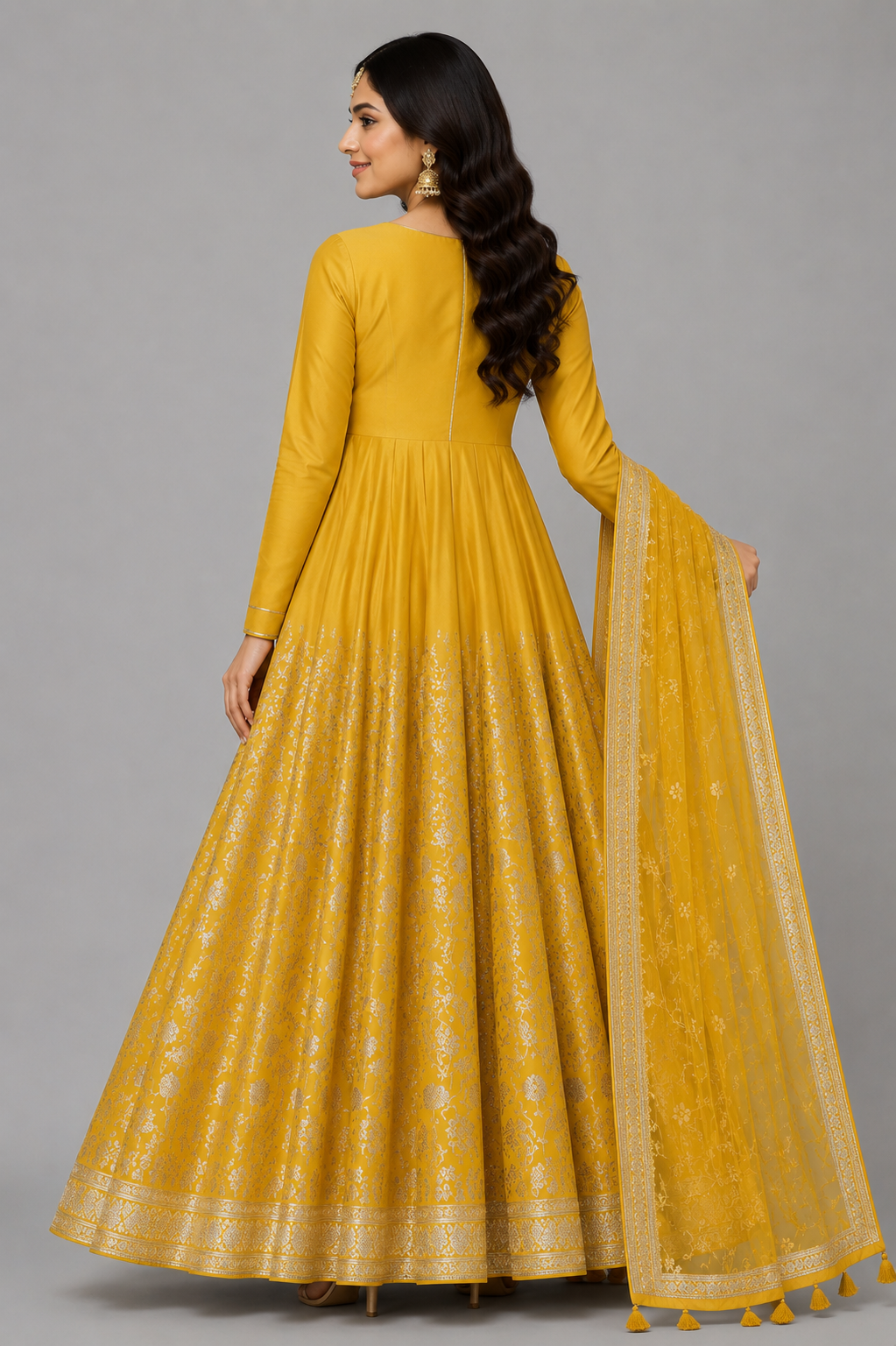 YELLOW EMBROIDERED ANARKALI SET - Image 3
