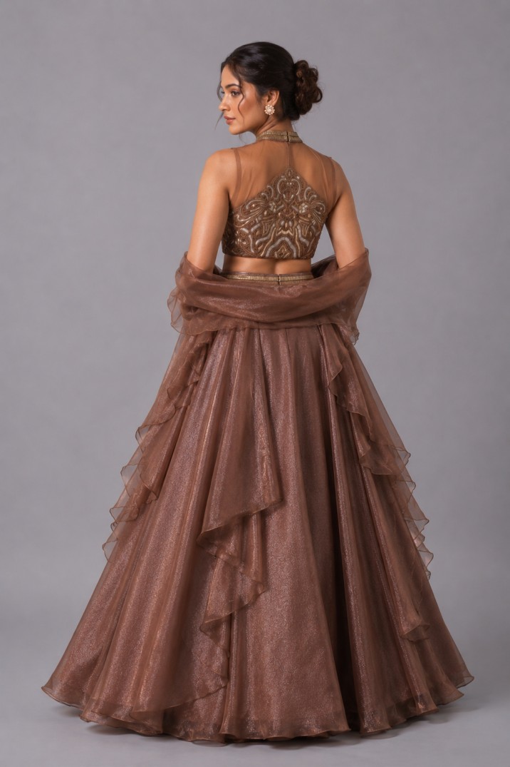 ROSEWOOD SHIMMER RUFFLE INDO WESTERN - Image 3