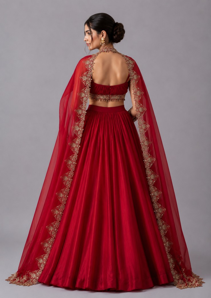 ROYAL CRIMSON EMBELLISHED LEHENGA SET - Image 3