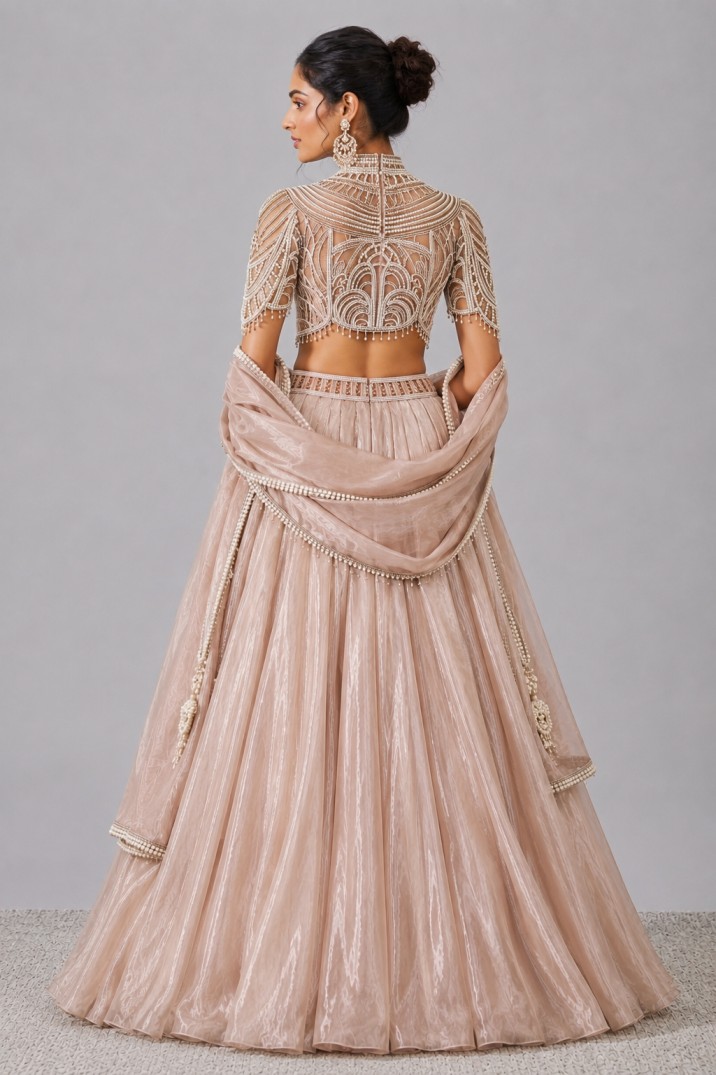 CHAMPAGNE BLUSH COUTURE LEHENGA SET - Image 3