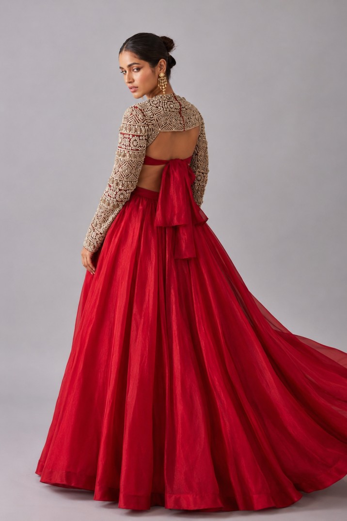 RUBY RED HERITAGE LEHENGA SET - Image 3