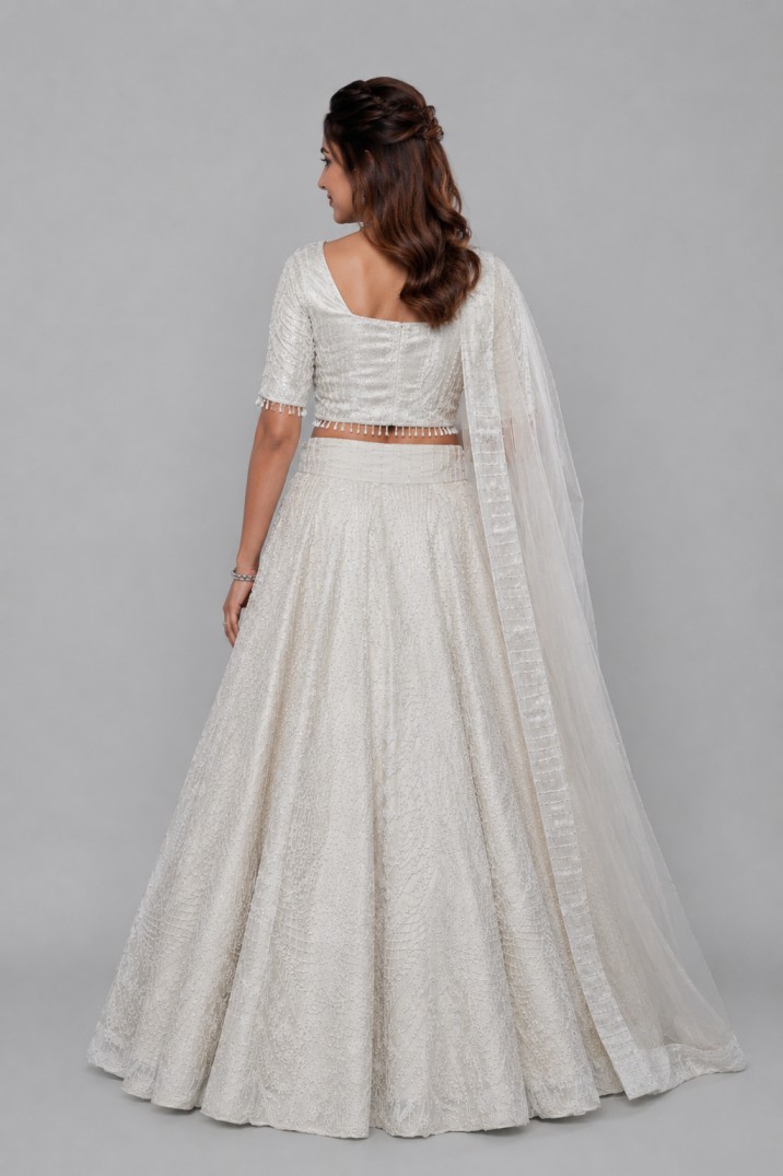 IVORY WHITE EMBELLISHED LEHENGA - Image 3