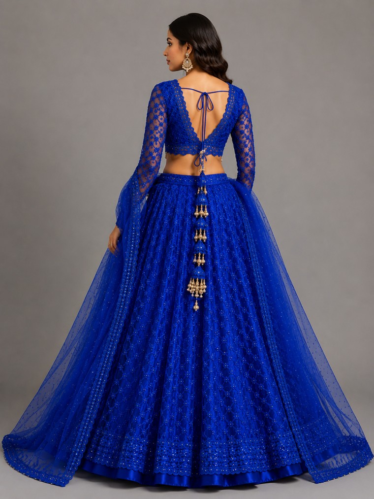 ROYAL BLUE EMBROIDERED LEHENGA - Image 3